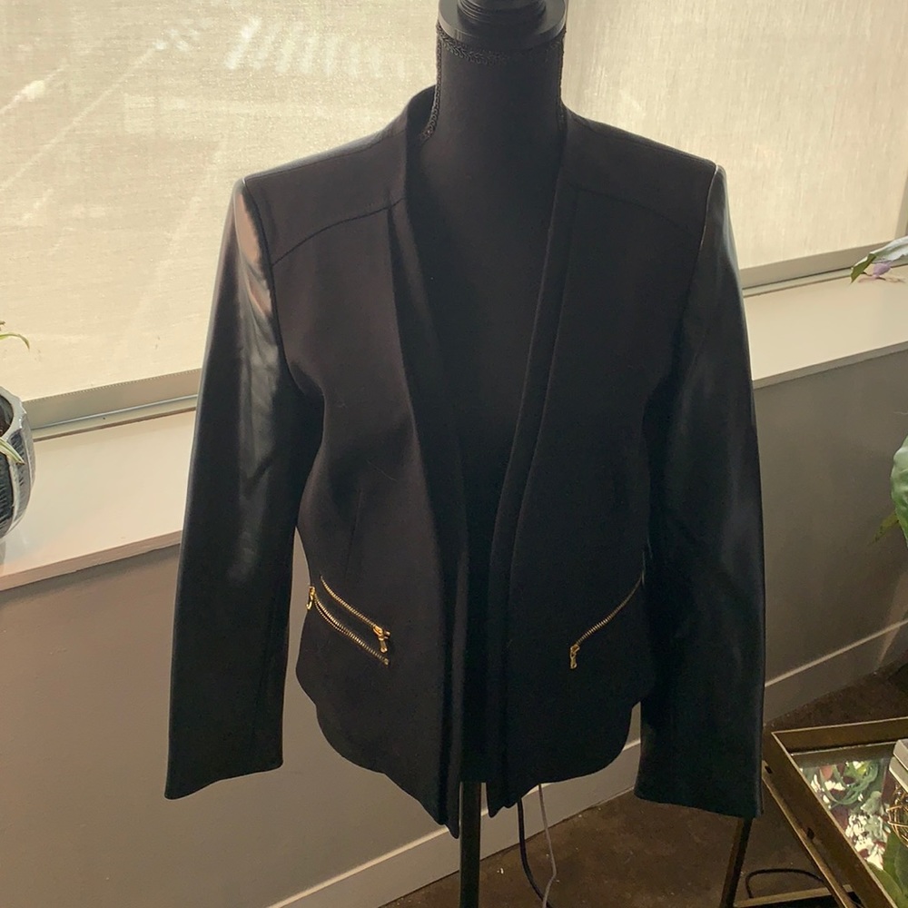 Gianni Bini black faux leather panel blazer